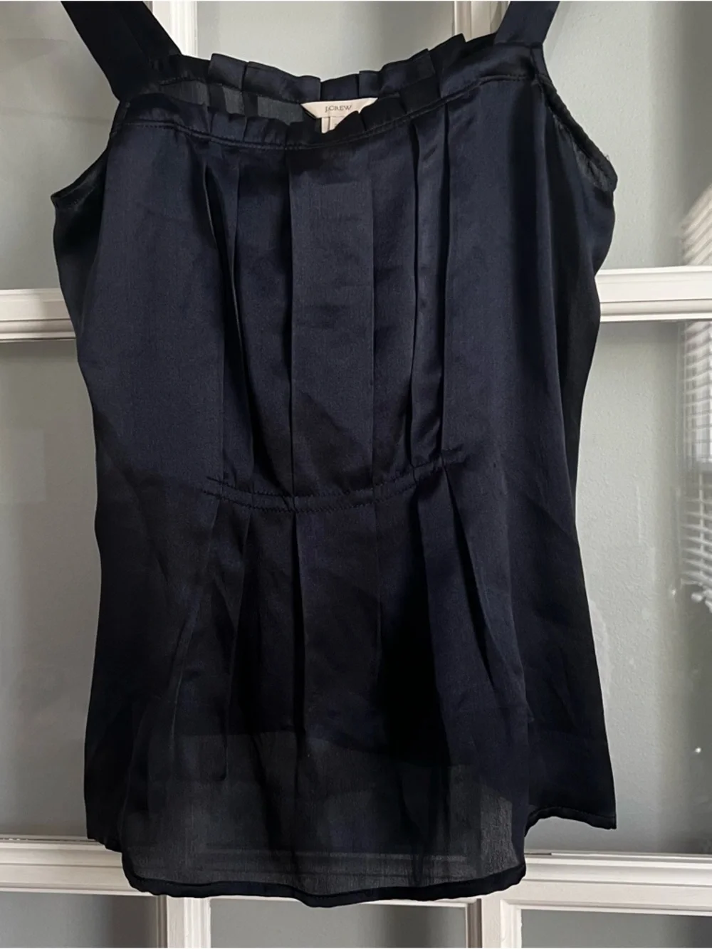 J. Crew Navy Silk Square-Neck Pleated Camisole - Picture 6 of 6